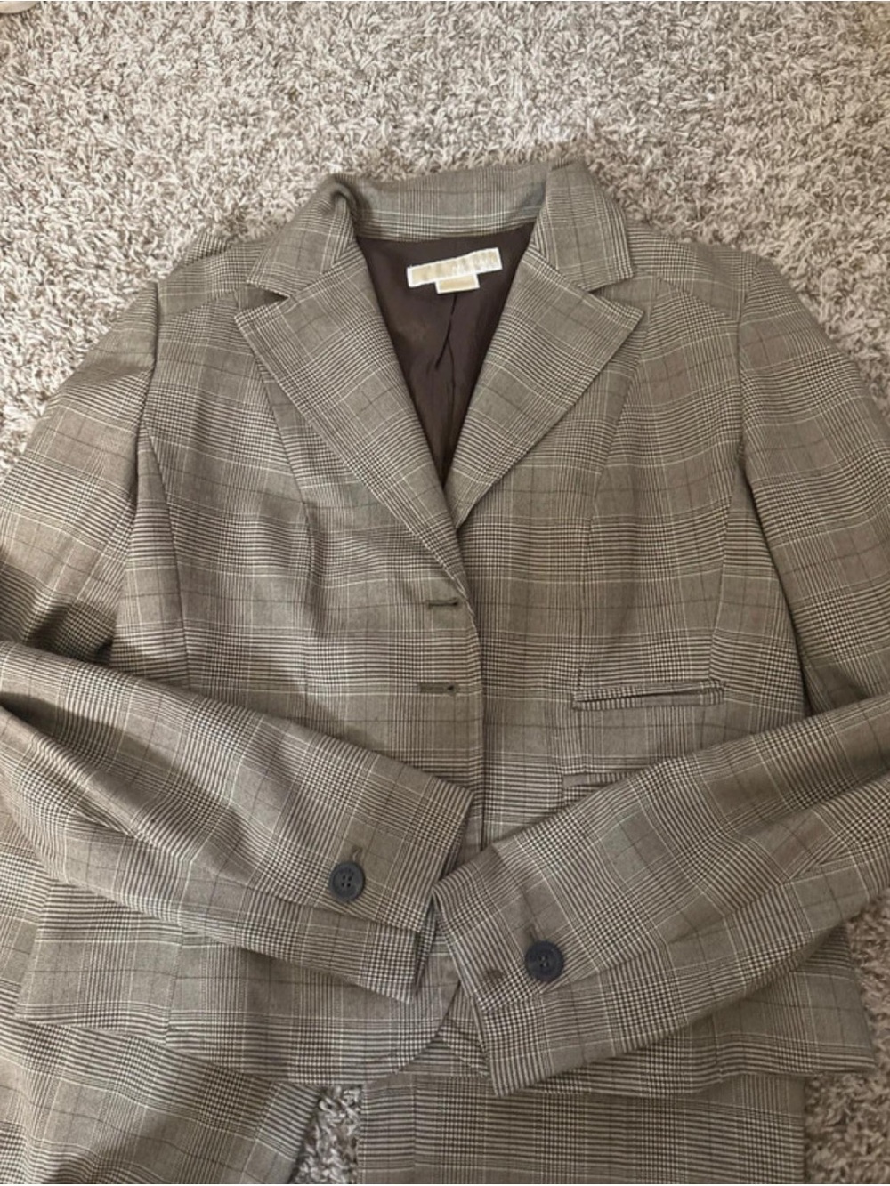 MICHAEL Michael Kors Taupe Plaid Tailored Blazer